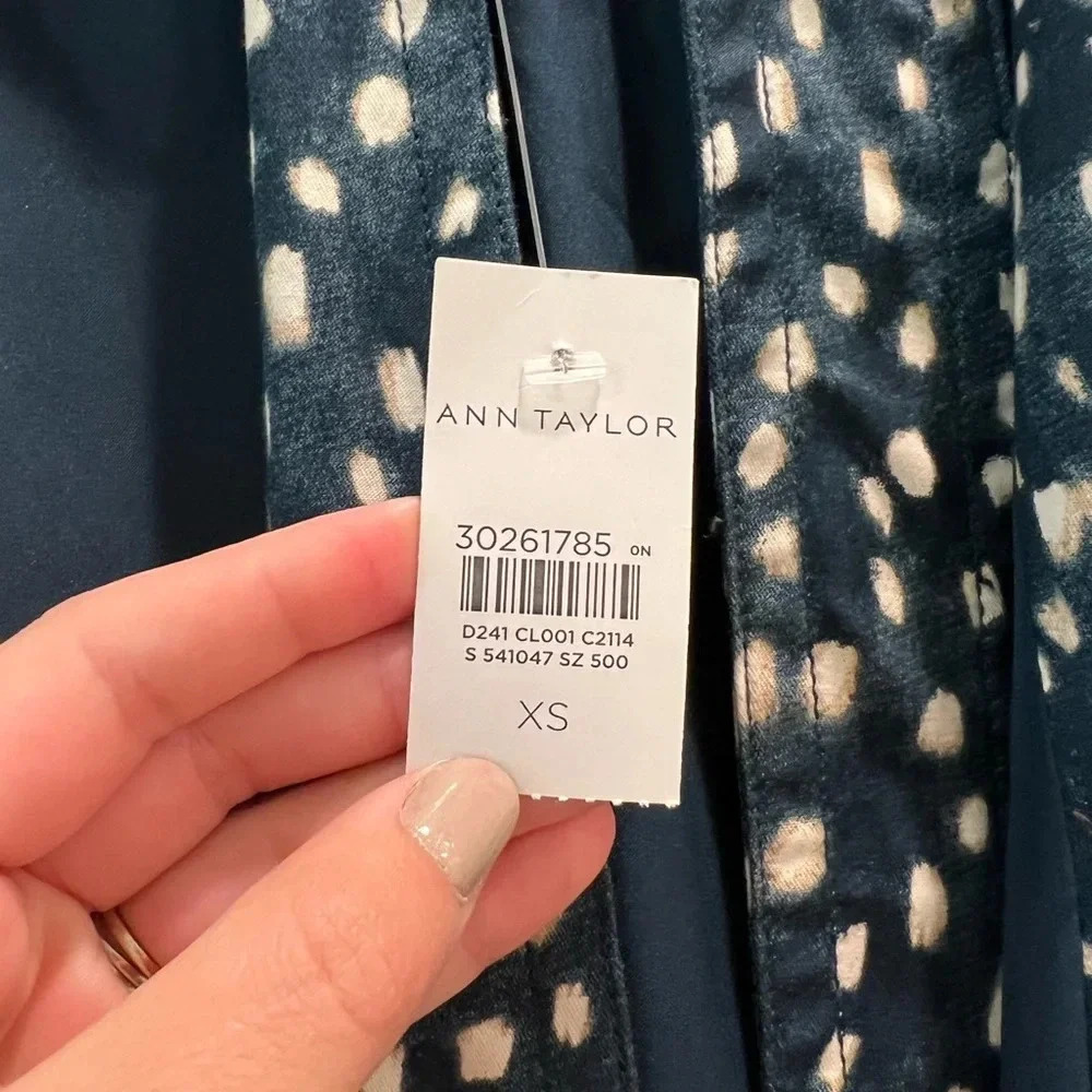 NWT Ann Taylor Blue Dot Trench Coat - Picture 5 of 12
